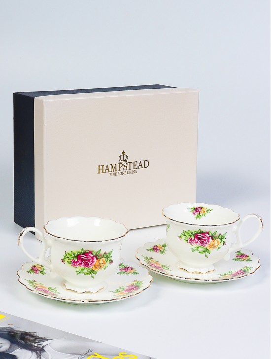 Country Roses 2 Cups & 2 Saucers With Gift Box